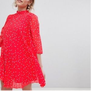 ASOS DESIGN – PETITE pleated high neck mini dress